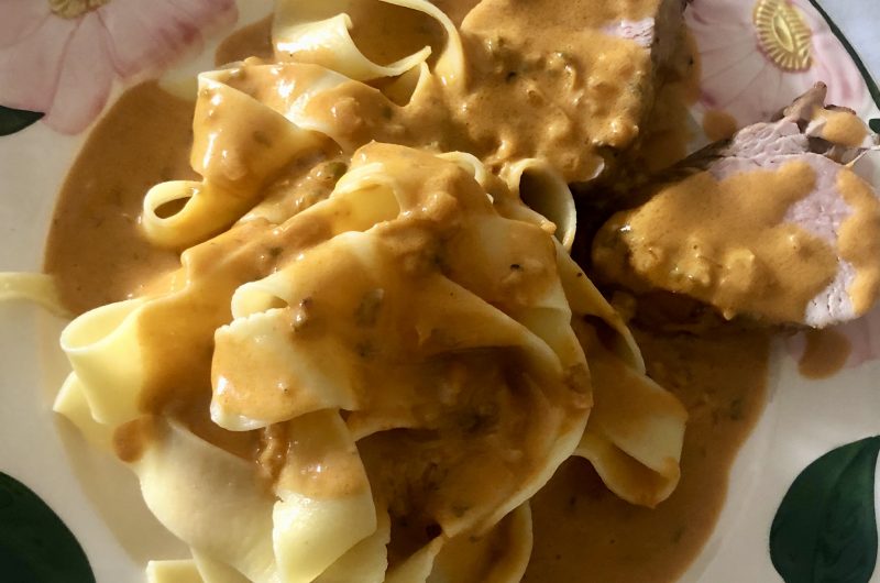 Pork Tenderloin with creamy green peppercorn sauce